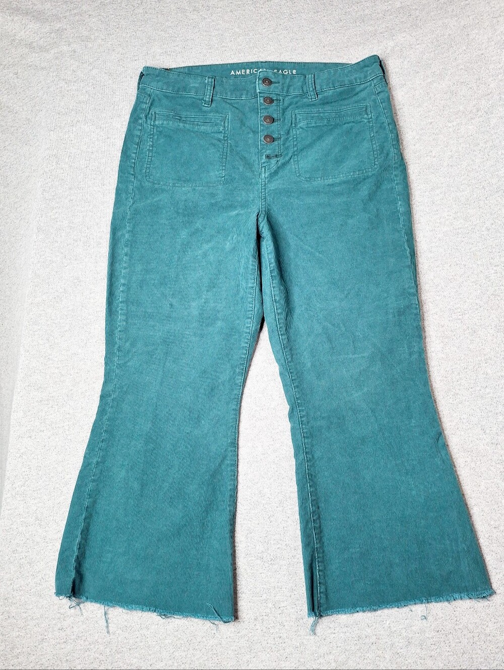 American EAGLE Green Corduroy Super High Rise Flare 14R